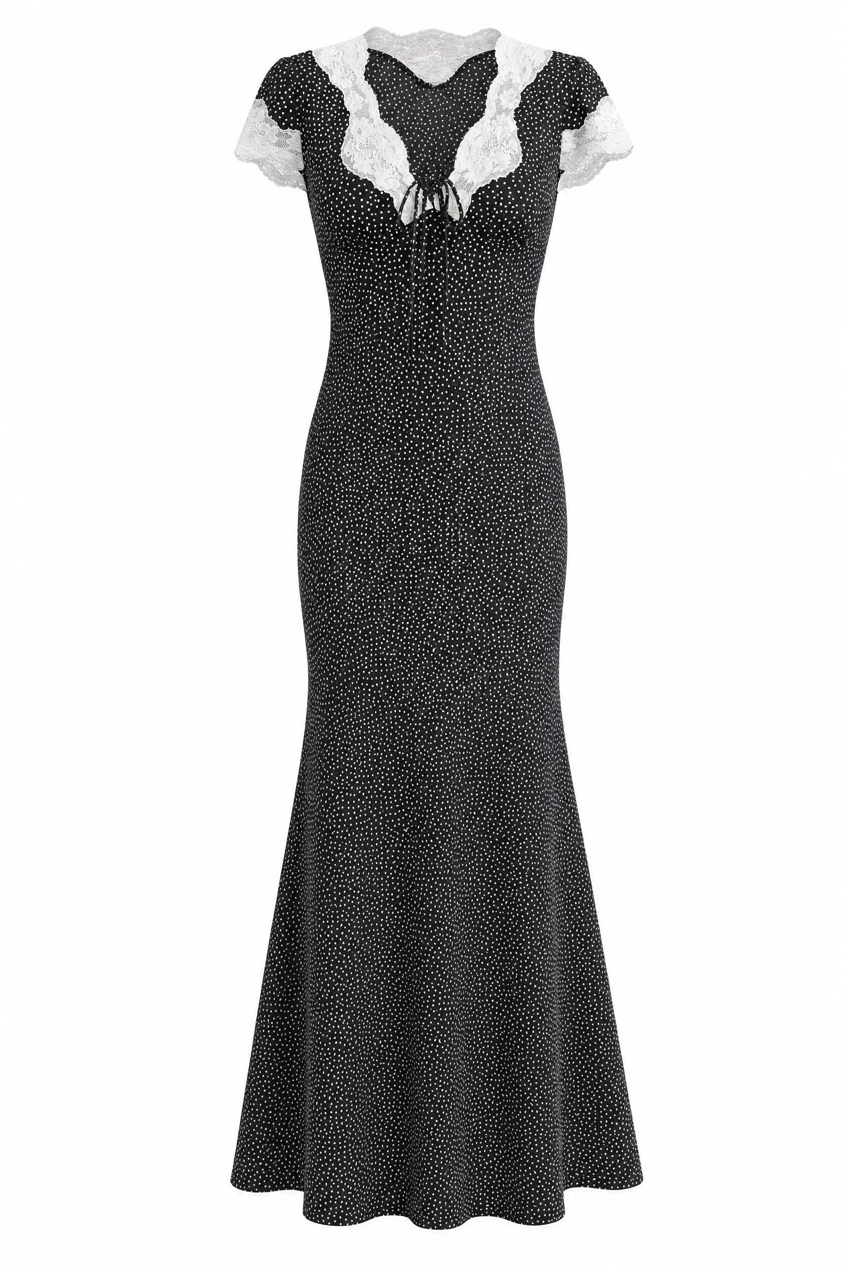 Robe noire à pois bordée de dentelle | Lounelle Paris