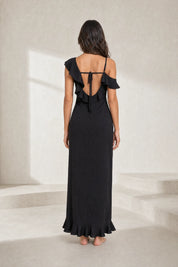 Robe noire asymétrique fendue | Lounelle Paris