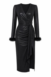 Robe noire col V fendue | Lounelle Paris