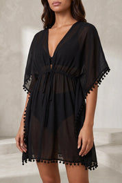 Robe noire fluide manches chauve-souris | Lounelle Paris