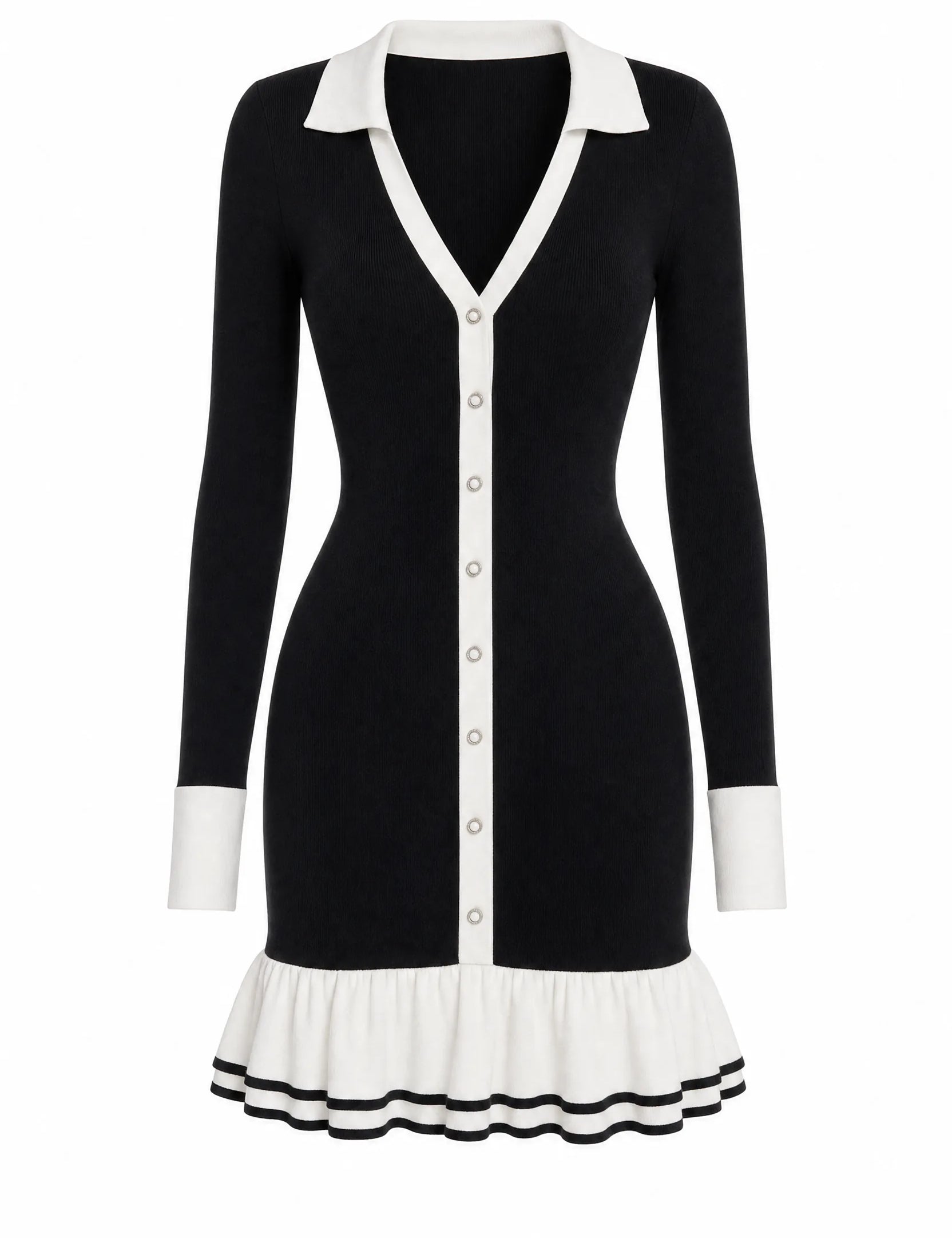 Robe pull col chemise à volants | Lounelle Paris