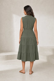 Robe vert militaire col chemise ceinturée | Lounelle Paris
