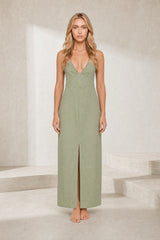 Robe verte longue dos nu