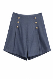 Short bleu océan évasé boutons dorés | Lounelle Paris