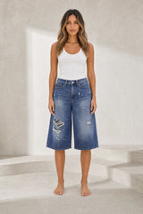 Short en jean large bleu délavé
