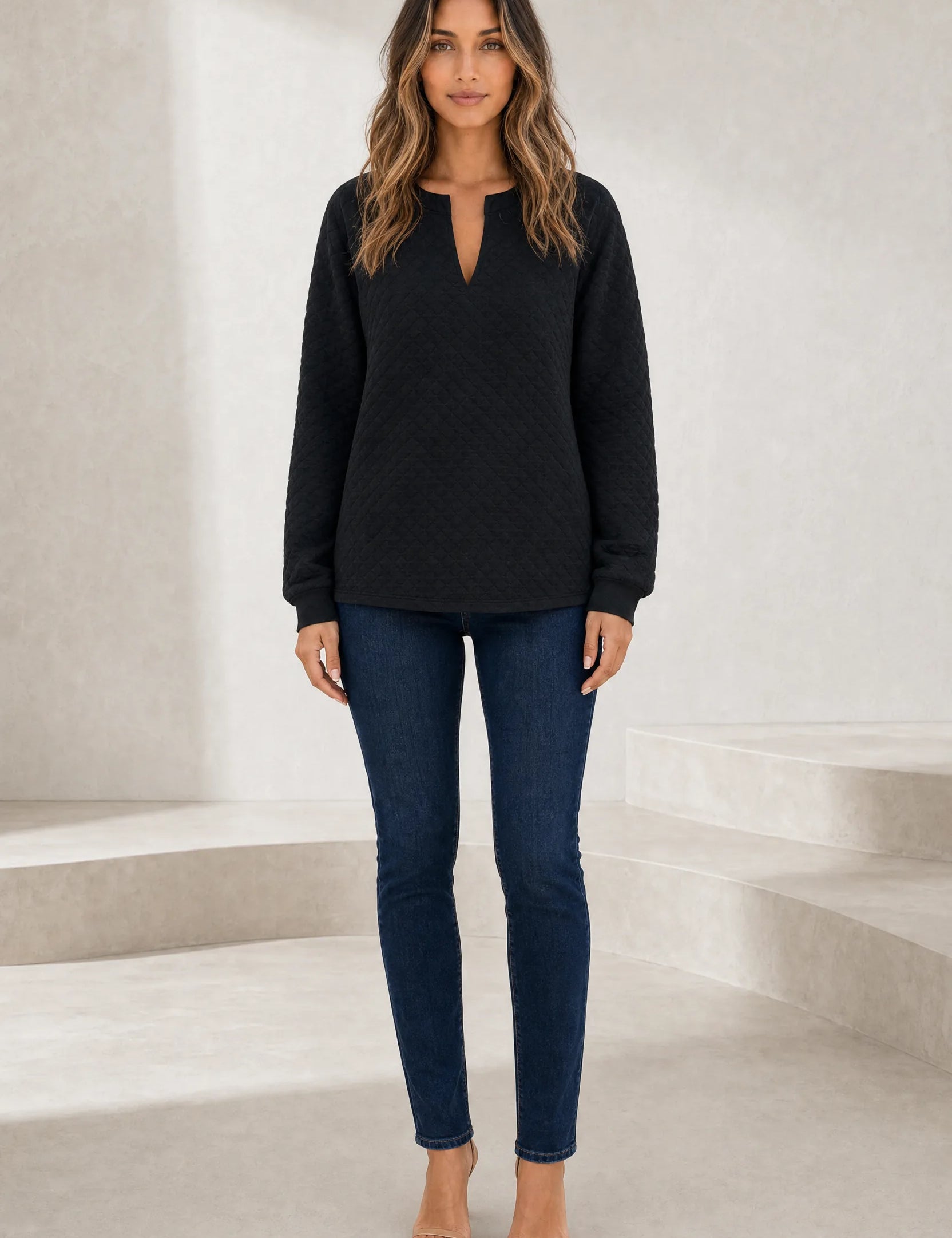 Sweat texturé col en V | Lounelle Paris