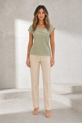 T-shirt beige col asymétrique drapé