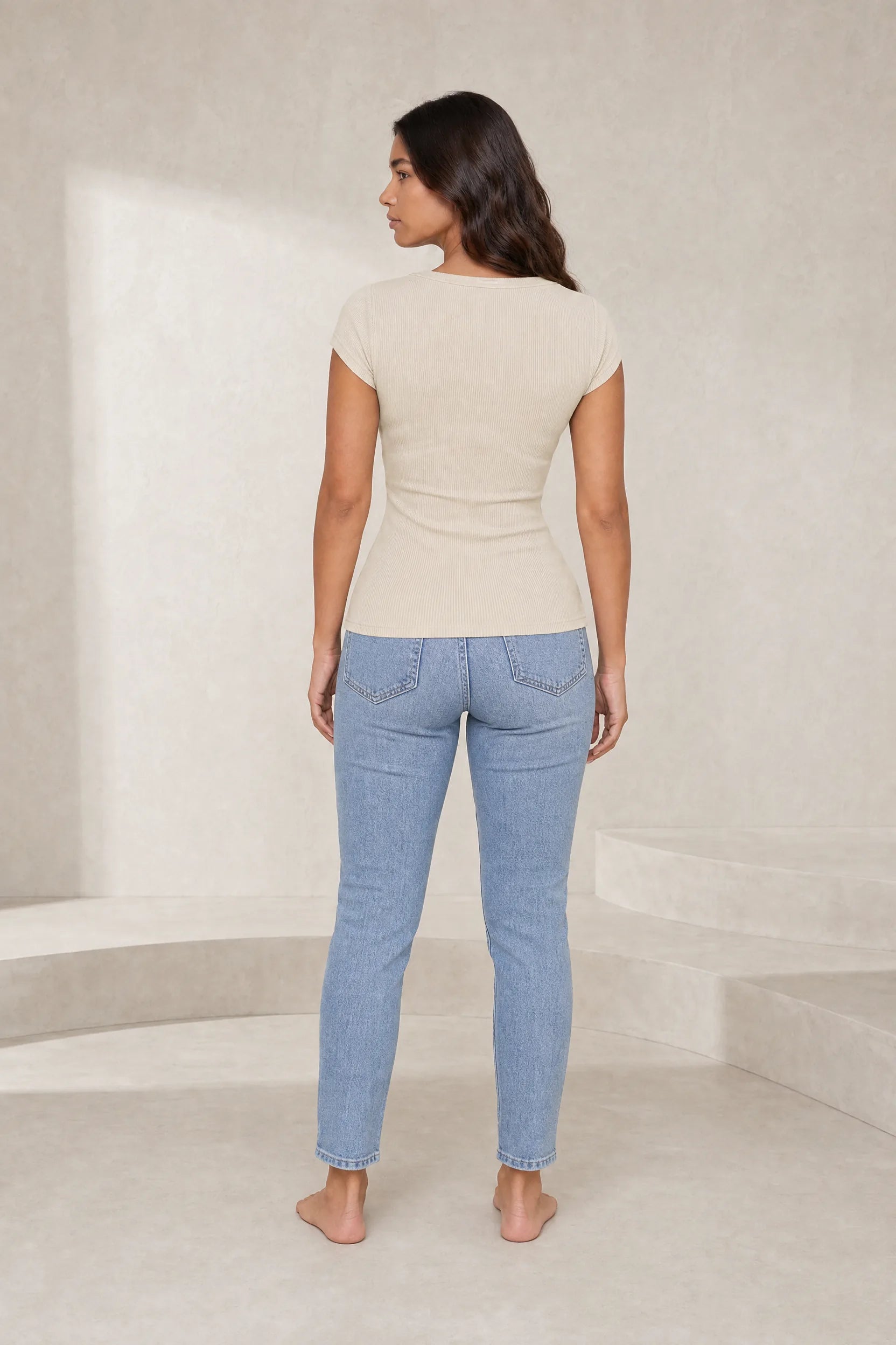 T-shirtmaille côtelée col V | Lounelle Paris