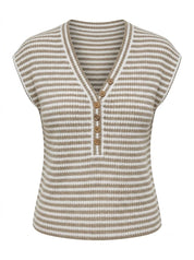 Top maille beige rayé col V | Lounelle Paris