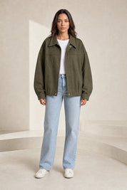 Veste ample vert armée col chemise | Lounelle Paris