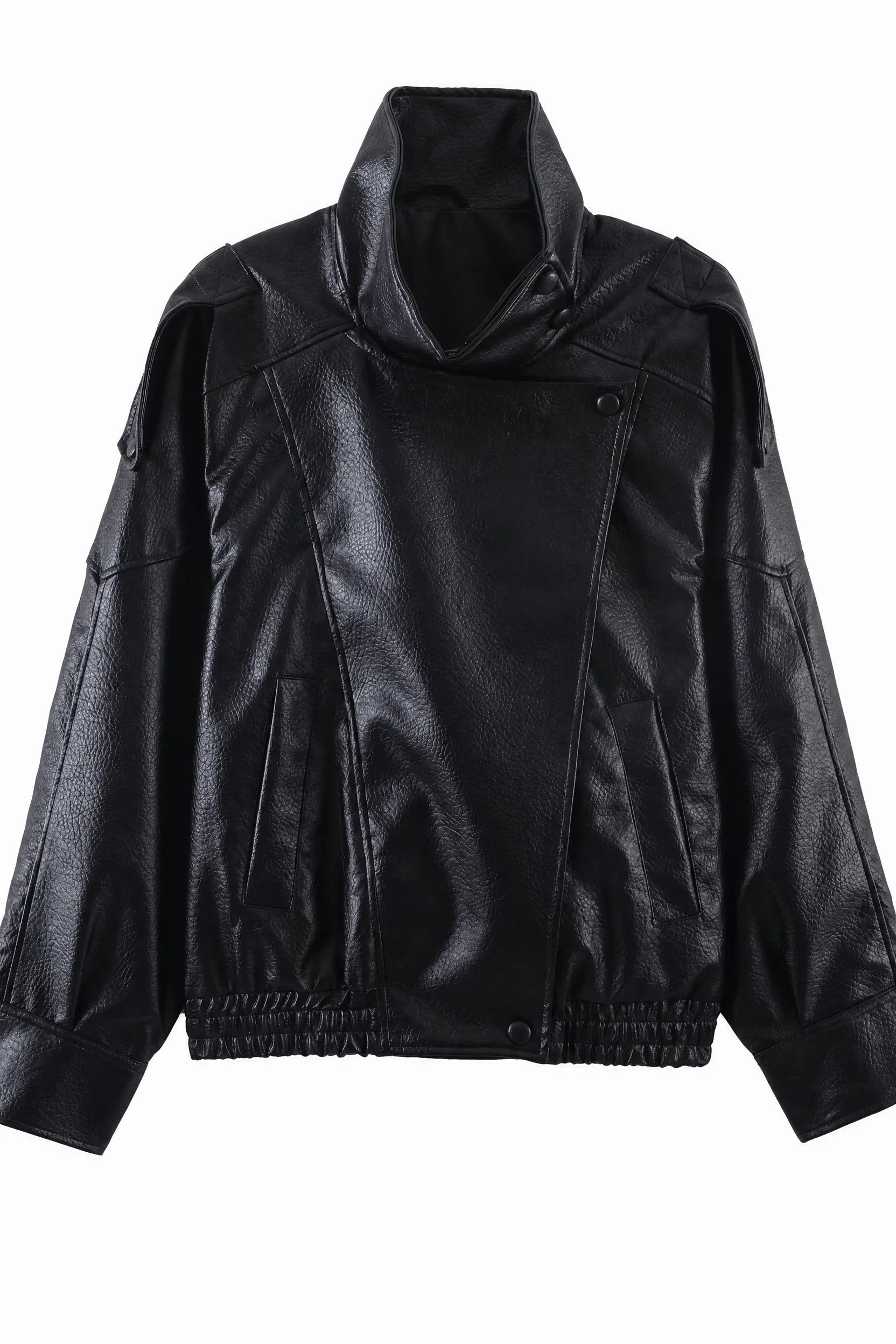 Veste en cuir ample col montant | Lounelle Paris