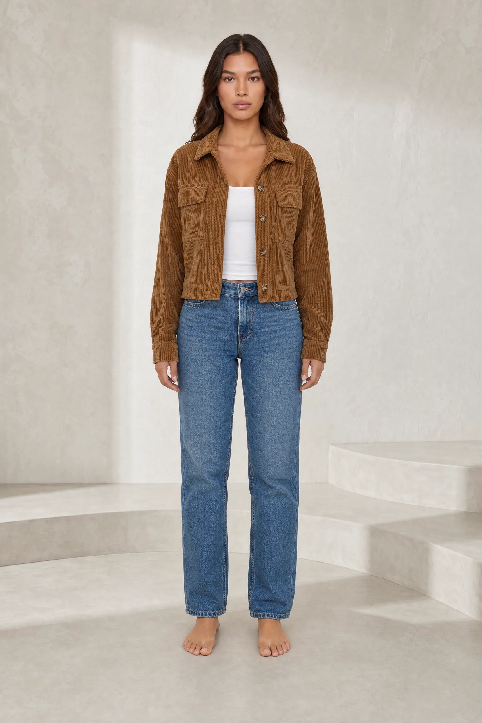 Veste marron courte en velours côtelé | Lounelle Paris