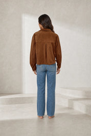 Veste marron courte en velours côtelé | Lounelle Paris