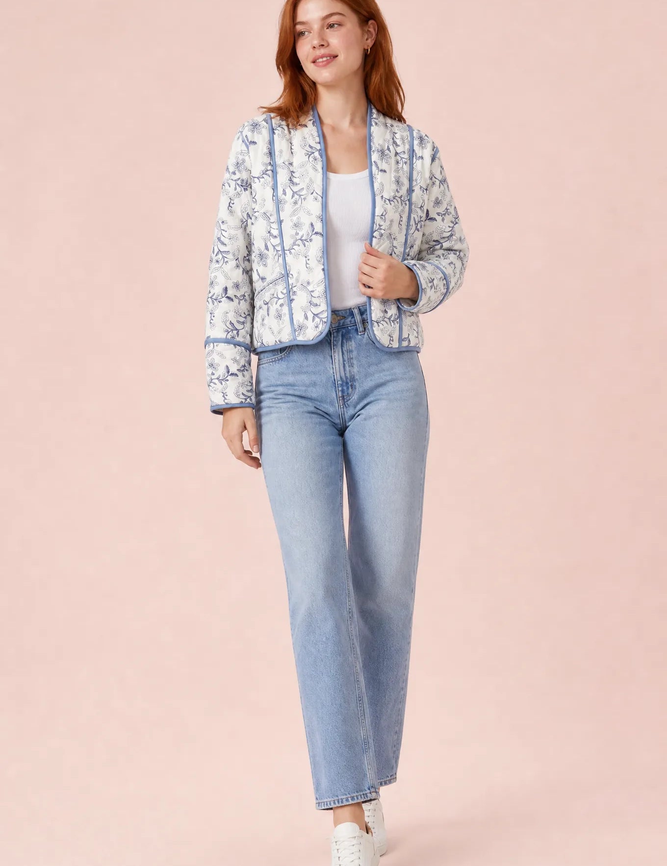 Veste matelassée blanche à imprimé floral | Vue de face | Lounelle Paris