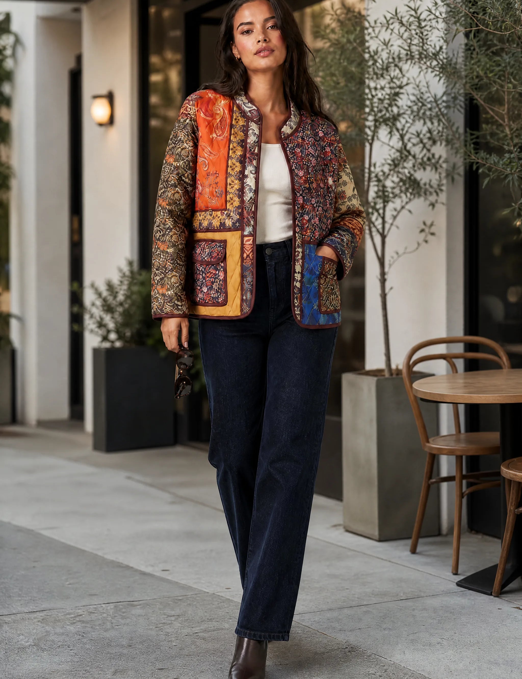 Veste matelassée patchwork coupe ample | Photo lifestyle | Lounelle Paris