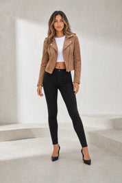 Veste motarde suéde zip asymétrique | Lounelle Paris