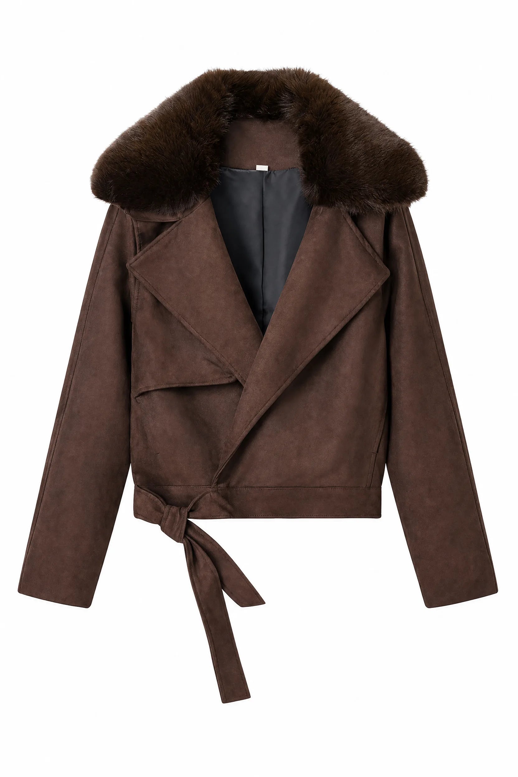 Veste suédine café col fourrure | Lounelle Paris